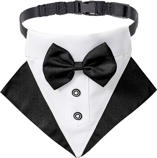 Charming Formal Dog Tuxedo Bandana Collar with Bow Tie - Perfect for Large Dogs on Special Occasions