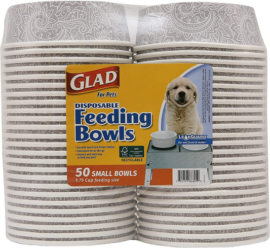 Convenient and Eco-Friendly Disposable Feeding Bowls for Small Dogs - Perfect for Travel and Everyday Use - 1.75 Cup Capacity in Stylish Gray Pattern (Pack of 50)