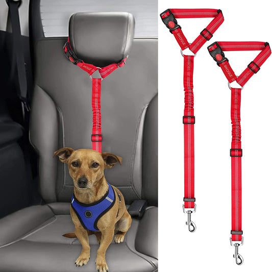 Secure Your Pet's Safety: 2 Packs Adjustable Nylon Dog and Cat Car Seat Belt Restraint with Elastic Bungee