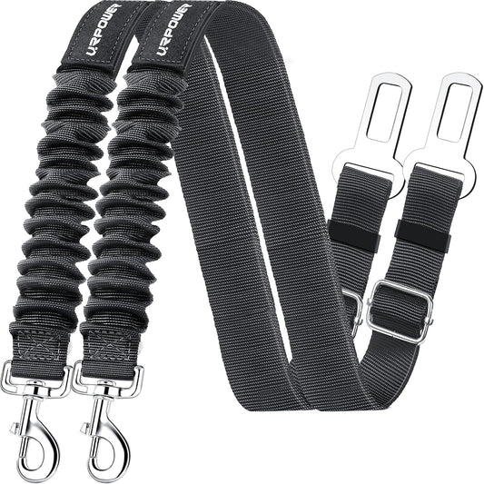 Ultimate 2 Pack Dog Seat Belt - Adjustable Retractable Car Harness with Elastic Bungee Buffer for Safe Travel